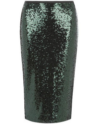 Темно-зеленая юбка-карандаш с пайетками