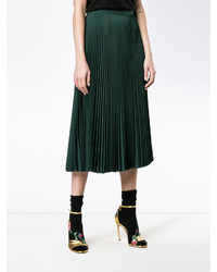 Темно-зеленая юбка-миди со складками от Prada