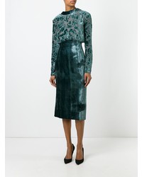 Темно-зеленое бархатное платье-футляр от Lanvin