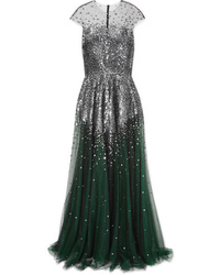 Темно-зеленое вечернее платье с пайетками от Reem Acra