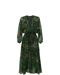 Темно-зеленое вечернее платье с принтом от Andrea Marques