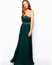 Темно-зеленое вечернее платье с украшением от Forever Unique