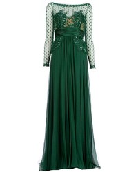 Темно-зеленое вечернее платье с украшением от Murad