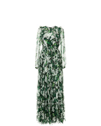 Темно-зеленое вечернее платье с цветочным принтом от Dolce & Gabbana