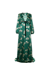 Темно-зеленое вечернее платье с цветочным принтом от Rochas