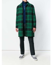 Темно-зеленое длинное пальто в шотландскую клетку от AMI Alexandre Mattiussi