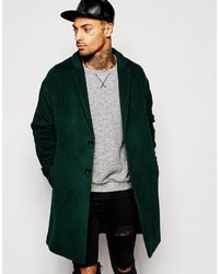 Темно-зеленое длинное пальто от Asos