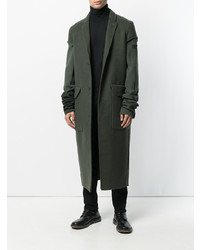 Темно-зеленое длинное пальто от Rick Owens