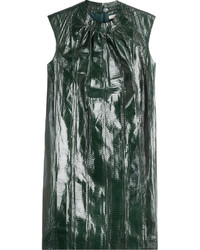 Темно-зеленое кожаное платье