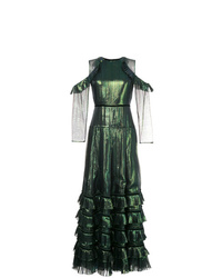 Темно-зеленое кружевное вечернее платье с рюшами от Huishan Zhang
