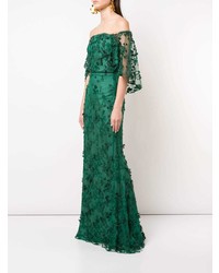 Темно-зеленое кружевное вечернее платье от Marchesa Notte