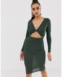 Темно-зеленое облегающее платье от Missguided