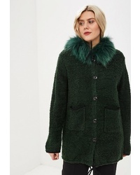 Темно-зеленое пальто с меховым воротником от Milanika