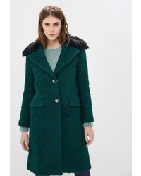 Темно-зеленое пальто с меховым воротником от Pinko