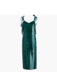 Темно-зеленое платье-миди с пайетками