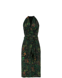 Темно-зеленое платье-миди с принтом от Andrea Marques