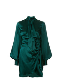 Темно-зеленое платье прямого кроя со складками от Caroline Constas