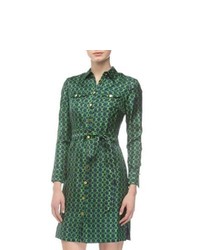 Темно-зеленое платье-рубашка с принтом