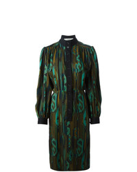 Темно-зеленое платье-рубашка с принтом от Jean Louis Scherrer Vintage