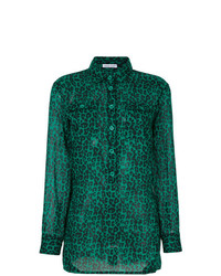 Темно-зеленое платье-рубашка с принтом от Tomas Maier