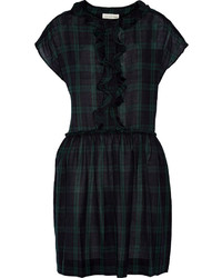 Темно-зеленое платье с плиссированной юбкой в шотландскую клетку