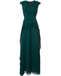 Темно-зеленое платье с рюшами от Badgley Mischka
