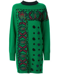 Темно-зеленое платье-свитер с вышивкой от Sacai
