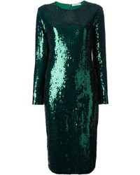Темно-зеленое платье-футляр с пайетками