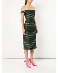 Темно-зеленое платье-футляр с принтом от Alexa Chung