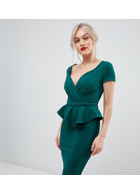 Темно-зеленое платье-футляр с рюшами от City Goddess Petite