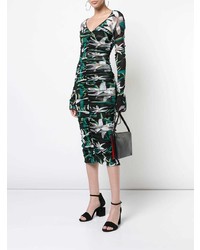 Темно-зеленое платье-футляр с цветочным принтом от Dvf Diane Von Furstenberg