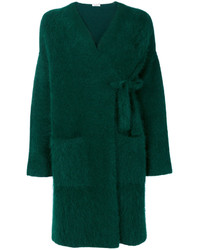 Темно-зеленое пушистое пальто