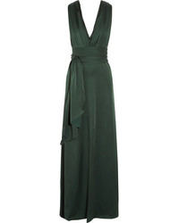 Темно-зеленое сатиновое вечернее платье