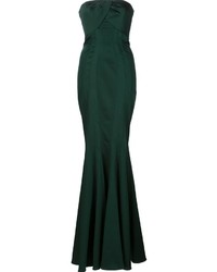 Темно-зеленое сатиновое вечернее платье от Zac Posen