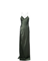 Темно-зеленое сатиновое платье-макси