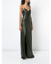 Темно-зеленое сатиновое платье-макси от Michelle Mason