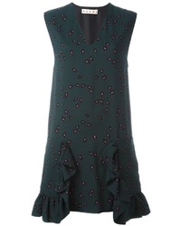 Темно-зеленое шелковое платье с принтом от Marni