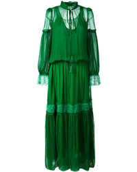 Темно-зеленое шелковое платье со складками от Roberto Cavalli