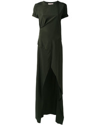 Темно-зеленое шелковое повседневное платье с разрезом от A.F.Vandevorst