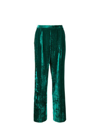Темно-зеленые бархатные широкие брюки от Erika Cavallini