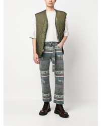 Мужские темно-зеленые джинсы с принтом от Sacai