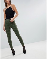 Темно-зеленые джинсы скинни в вертикальную полоску