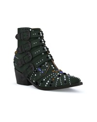 Темно-зеленые замшевые ботильоны с украшением от Toga Pulla