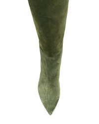 Темно-зеленые замшевые ботфорты от Saint Laurent