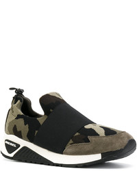 Мужские темно-зеленые замшевые кеды с принтом от Diesel