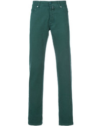 Мужские темно-зеленые зауженные джинсы от Kiton