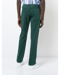 Мужские темно-зеленые зауженные джинсы от Kiton