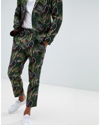 Мужские темно-зеленые классические брюки с принтом от ASOS DESIGN