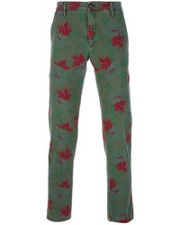 Мужские темно-зеленые классические брюки с цветочным принтом