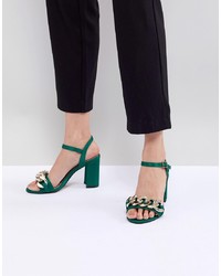 Темно-зеленые кожаные босоножки на каблуке от ASOS DESIGN